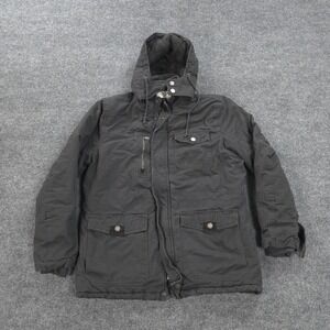 Wenven Coat Mens Large Gray Fleece Lined Hooded Canvas Parka Work Chore Outdoors